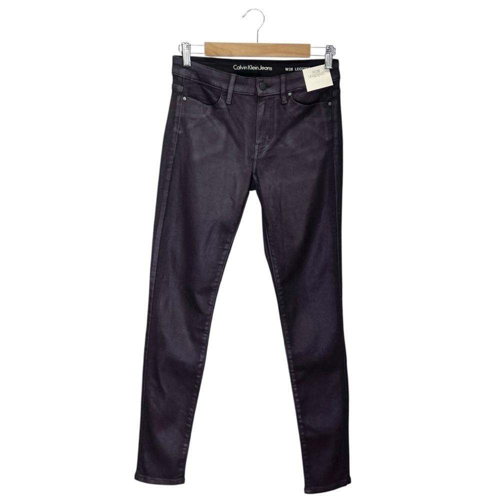 Calvin Klein Leggings Jeans Dark Purple Size 28/6 Skinny Coated Fabric New NWT